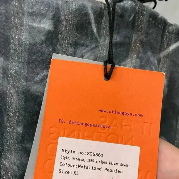 NWT Stine Goya Vanessa 1905 Striped Velvet Devore Metallized Peonies size XL - Picture 10 of 12